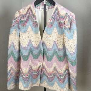 Devon Pastel Vintage Retro Zigzag Crochet Cardigan Textured Knit Size 10